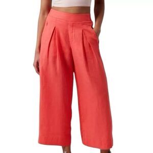 ATHLETA‎ Linen Pants 8 Playa Linen Wide Leg Crop Coral Salmon